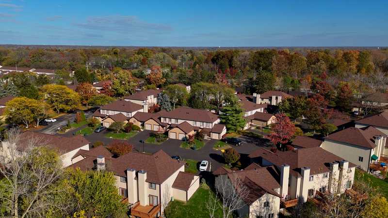 Roof Revivers overhead shot of roof replacements at Village at Deer Creek in Columbus, Ohio